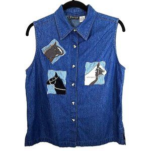 Equestrian Themed Sleeveless Denim Top Large